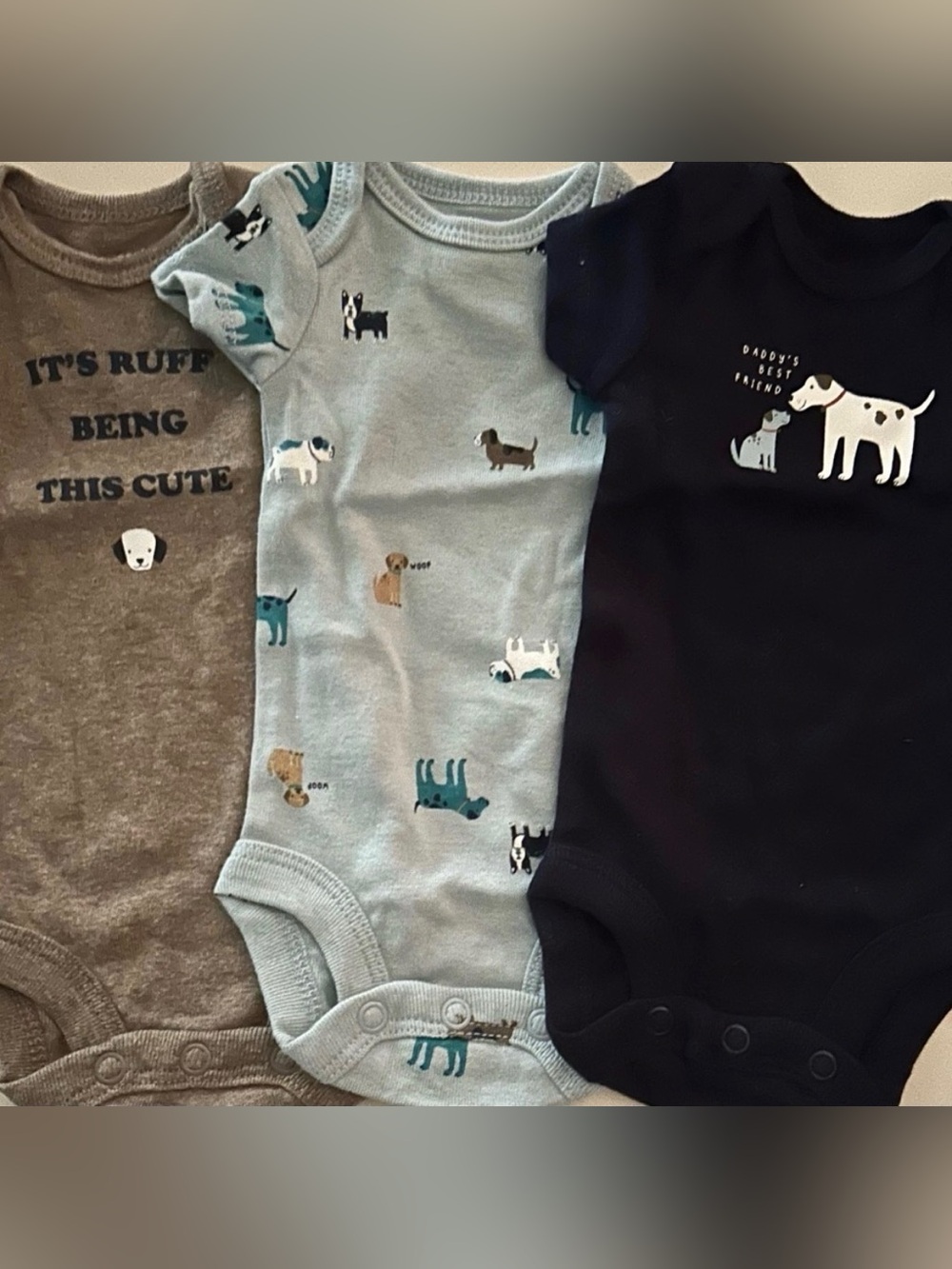 Baby Dog Print Onesies with full outfit included - Blue, Navy, Gray